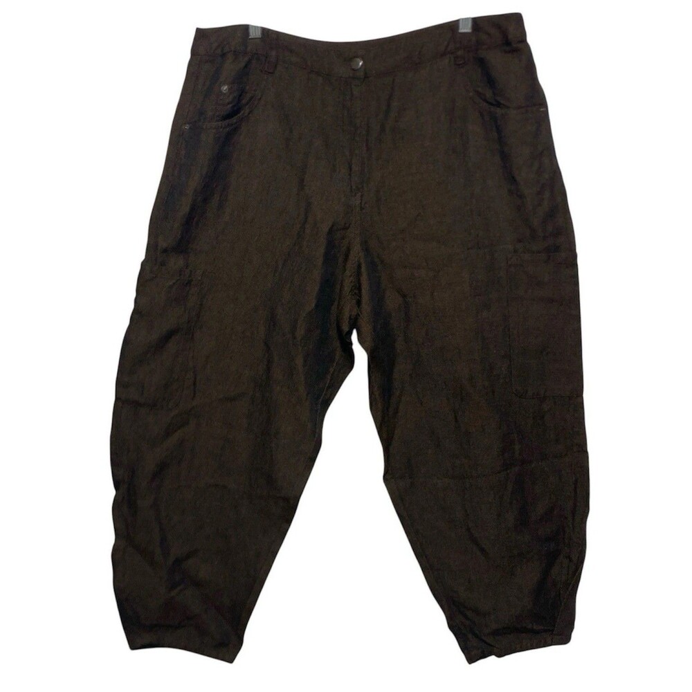 Poetry Trousers Womens Size 14 US Brown Linen Wool Blend Tapered Wide Barrel Leg